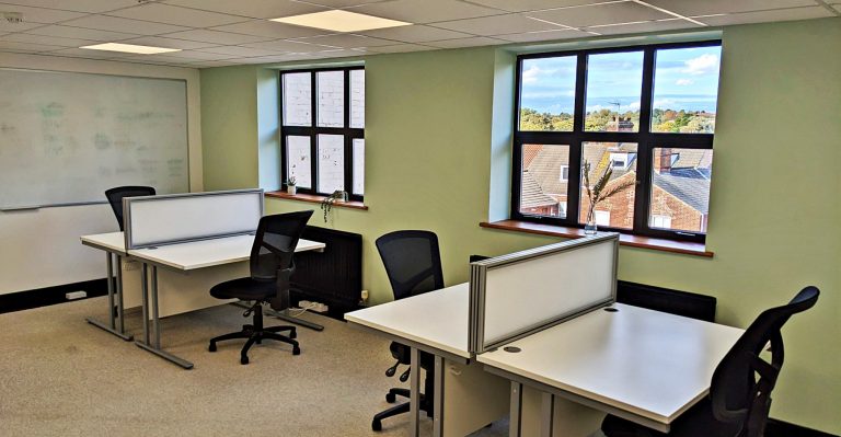 Our Top floor Office space, with desks available next to Norwich train Station excellent views